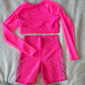 Beach Riot Pink Long Sleeve Crop Top and Shorts Set